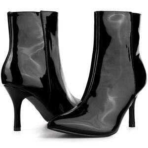 Black Patent Boot Pointy Toe Stiletto Heel Ankle Boots
